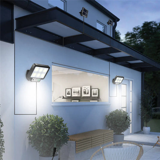 Carvallo Solar Vägglampa med rörelsesensor & avskilt solpanel | 72 COB LED-lampor | 3 ljuslägen | IP65 Vattentät | För trädgård & uppfart
