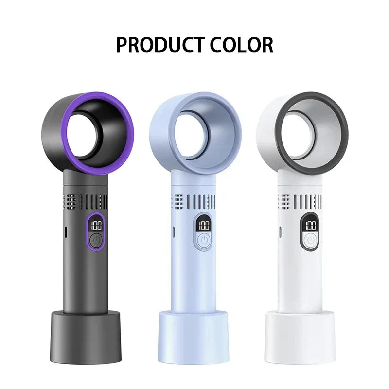 Carvallo Bladeless Handfläkt med Digitaldisplay | 100-Stegs Vindkraft | USB-laddning & 3000mAh Batteri | Bärbar Turbofläkt