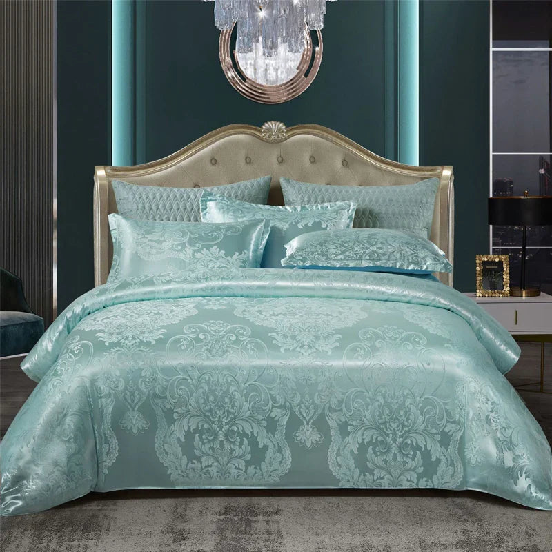Wostar Satijn Rayon Jacquard Påslakan 220x240 Sommarluxus Dubbelsäng Duntäcke Sängkläder Set