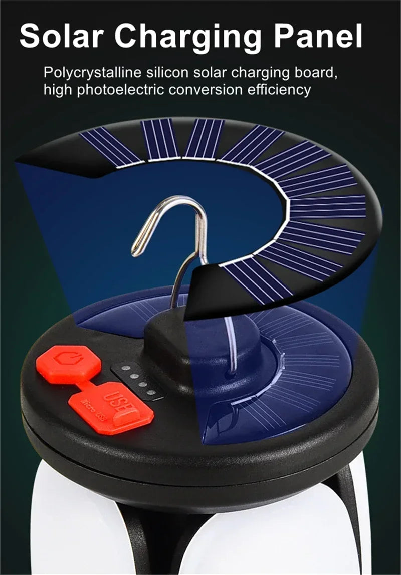 Carvallo Solar Campinglampa | USB & Solenergi Laddning | 6 Ljuslägen | Fällbar & Powerbank – 1000 Lumen