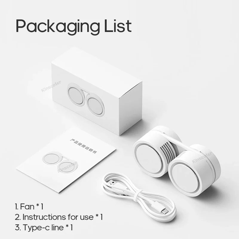 Carvallo Nackventilator Bladeless | Bärbar & Återuppladdningsbar | 3-Stegs Kylning | Tyst & Kompakt