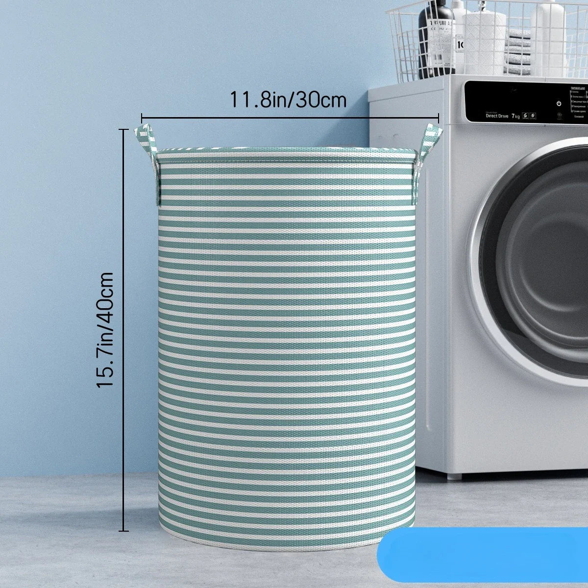 Carvallo Fällbar Tvättkorg med Randigt Mönster | 40×35 cm | Multifunktionell Förvaringskorg för Badrum, Sovrum & Leksaker