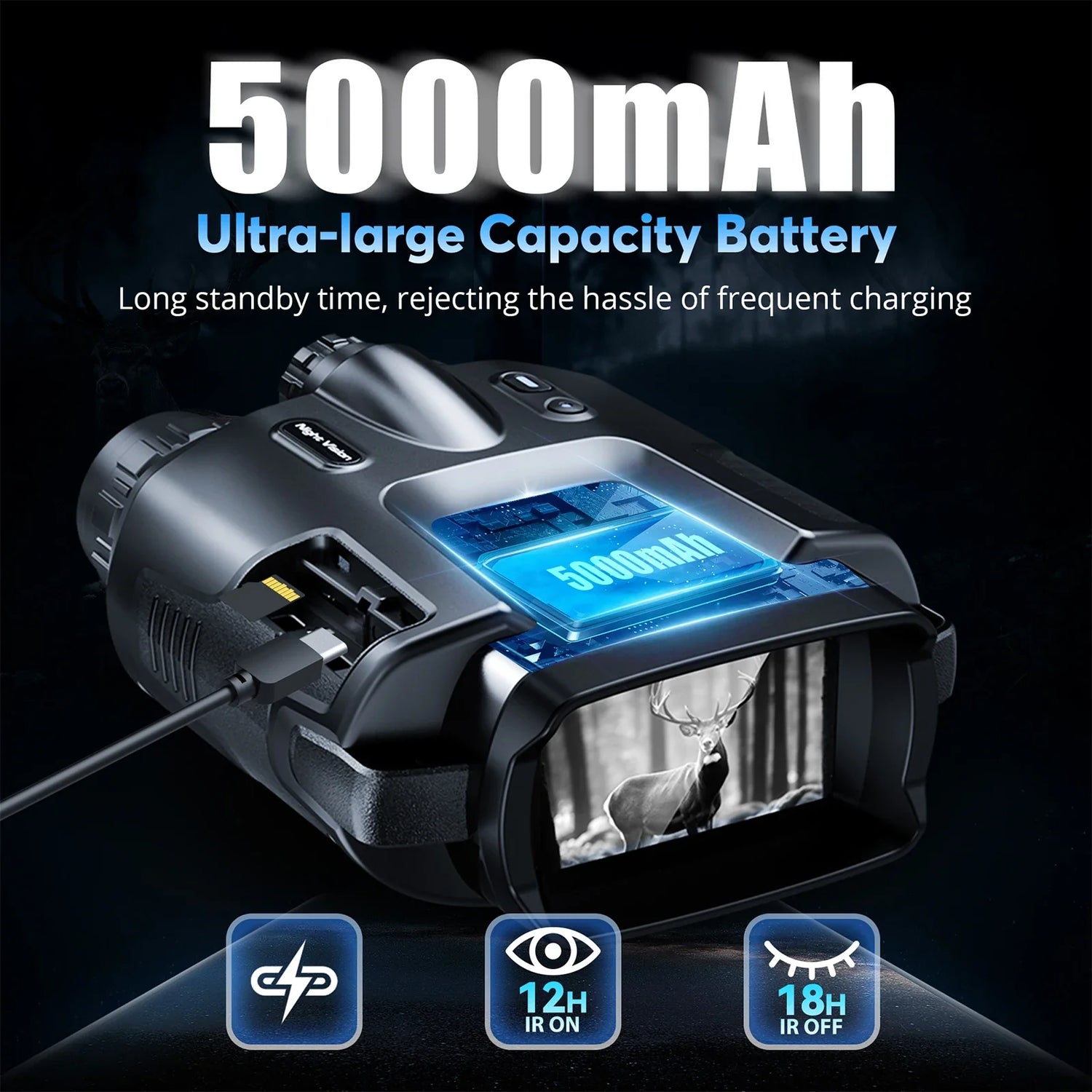 4K Infraröd Nattsyns Kikare med Zoom, 600m Räckvidd, 3&quot; Skärm &amp; 5000mAh Batteri