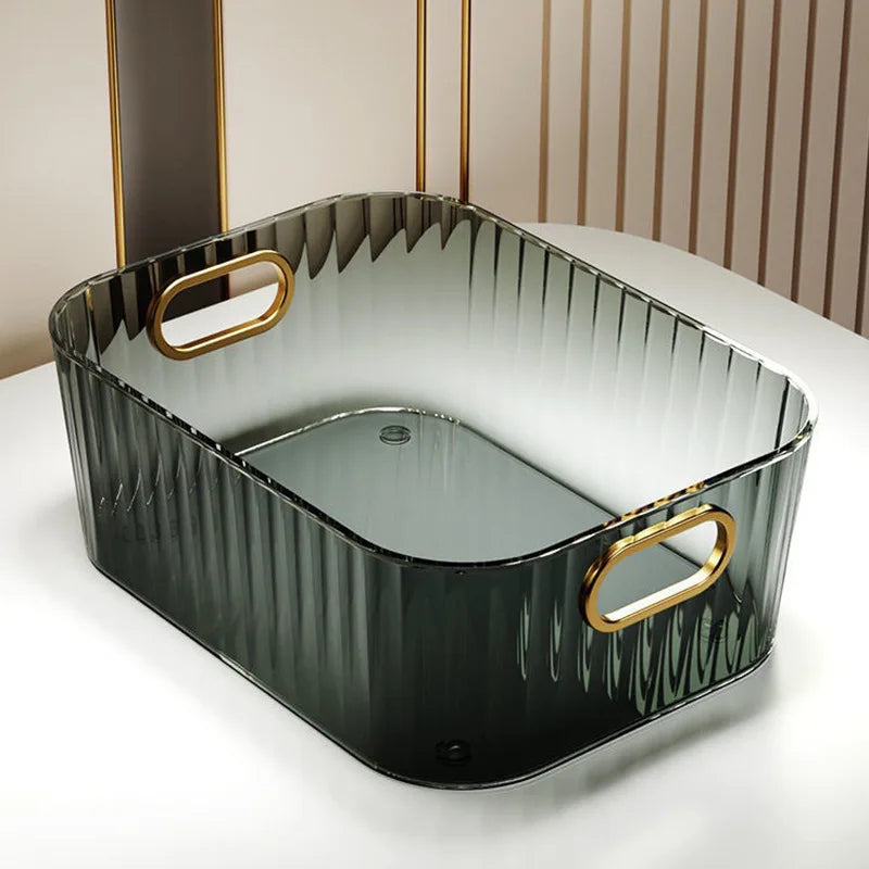 Carvallo förvaringslåda | Transparent med diamantstruktur | Guldhandtag & Öppen design | 25x15x10 cm