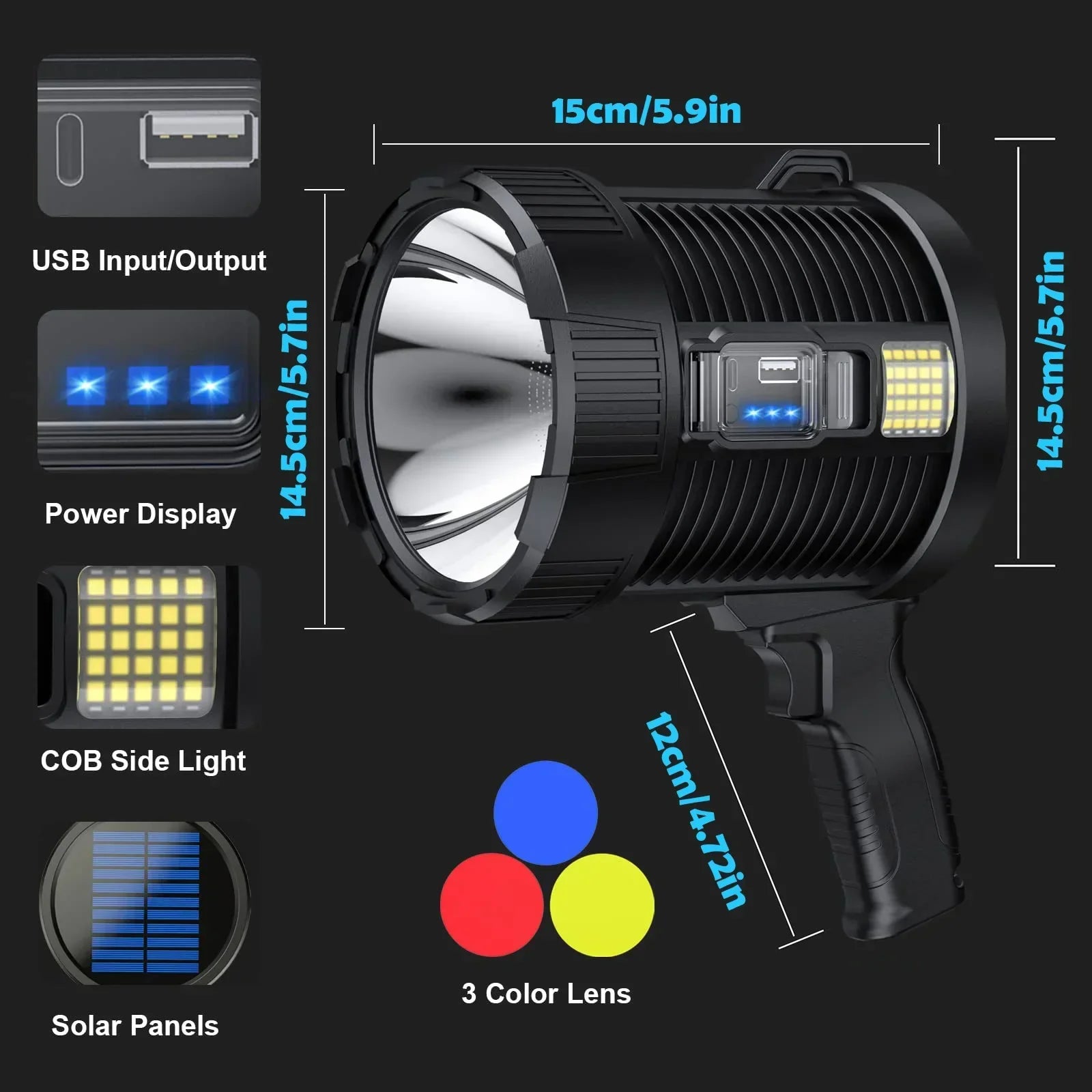 Carvallo LuminexPro 900K | 900.000 Lumen | 10000 mAh Batteri | Sol &amp; USB Laddningsfunktion | IPX5 Vattentålig