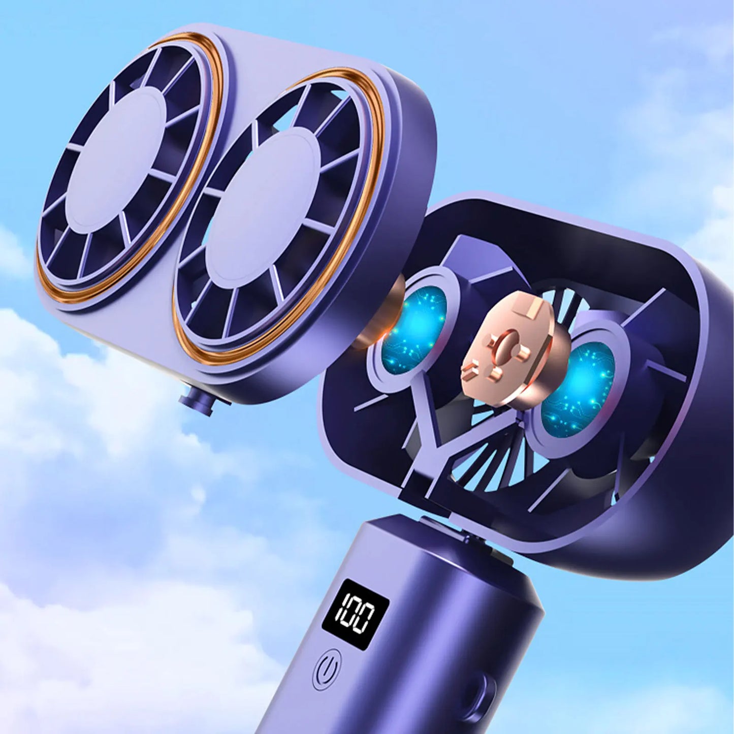 Carvallo Go Dubbel-Turbo Fällfläkt | 5 Hastigheter | USB-Laddning | Bärbar Handfläkt för Sommar & Resor