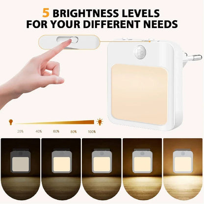 Carvallo Mini LED Nattljus | Med rörelsesensor | Varm- &amp; Kallvitt | För hall, sovrum &amp; badrum