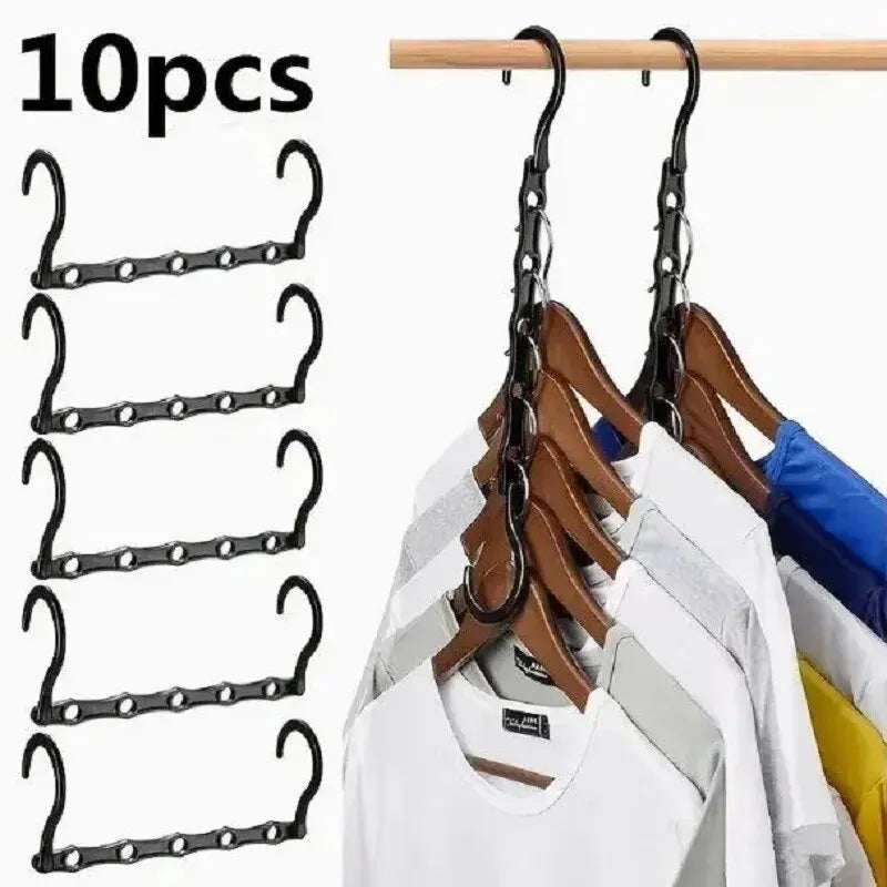 Carvallo Klädhängare ClosetDrop SmartHanger | 10-pack Platsbesparande klädhängare med 5 hängpunkter | Svart | 23,8 × 10 cm