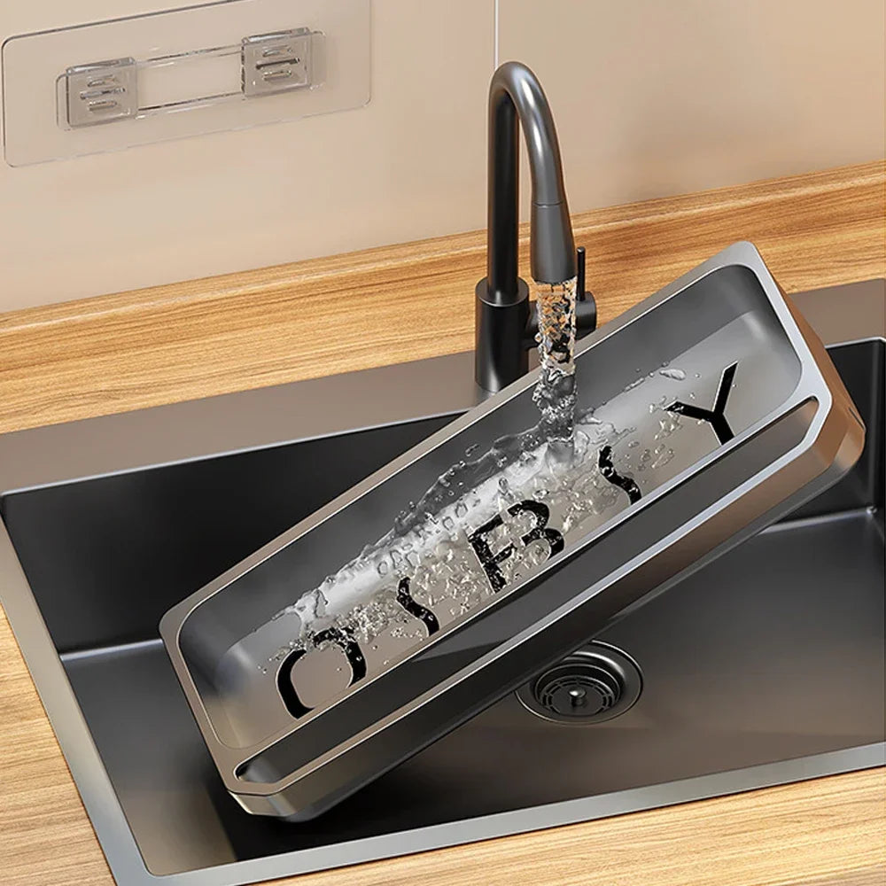 Carvallo Diskbänk Organizer | Avtorknings- & Förvaringshylla | Rutschförbättrad & självavvattnande | För svampar, trasor & tvål | 32 × 11 cm