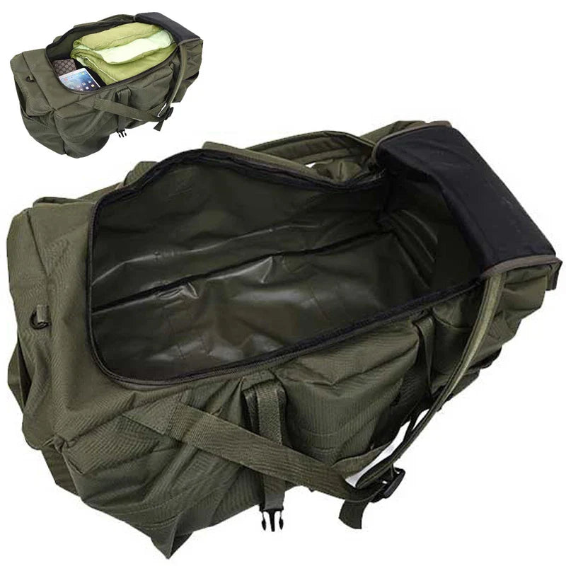 Carvallo Outdoor-väska TrailForge X75 | 75×38×36 cm | 4-i-1 bärväska: Ryggsäck, axelväska, handbagage & crossbody | Vattentät & Robust