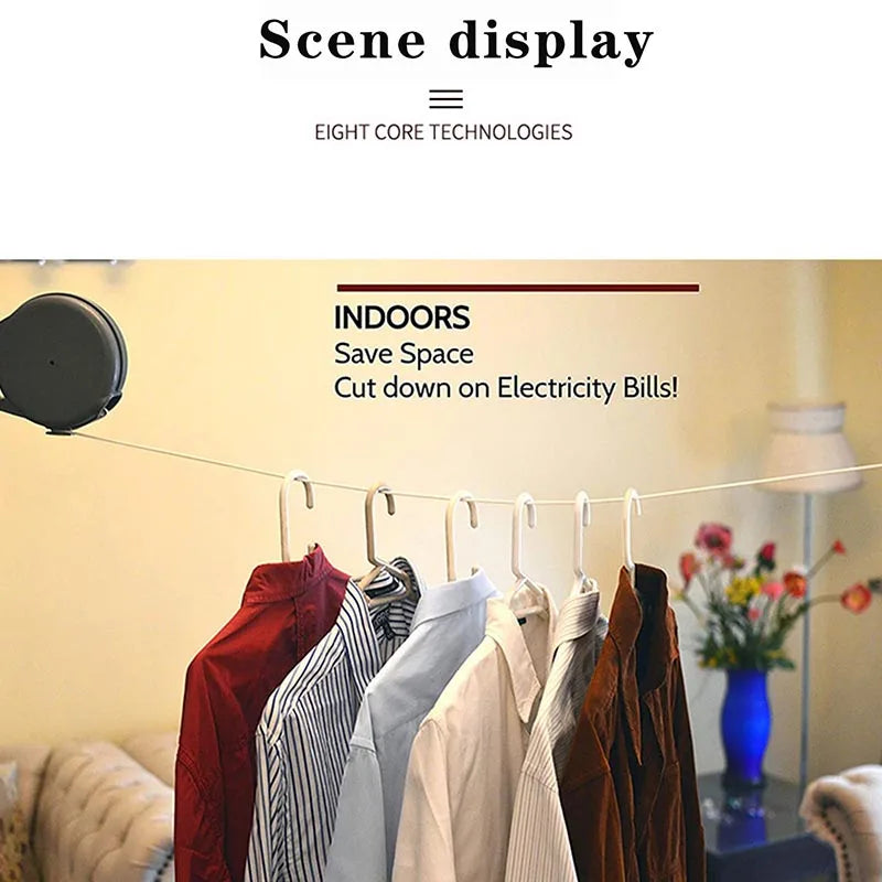 Carvallo Teleskop-tvättlinje | 12 Meter utdragbar tvättlina | Automatisk inrullning | För inomhus & utomhus