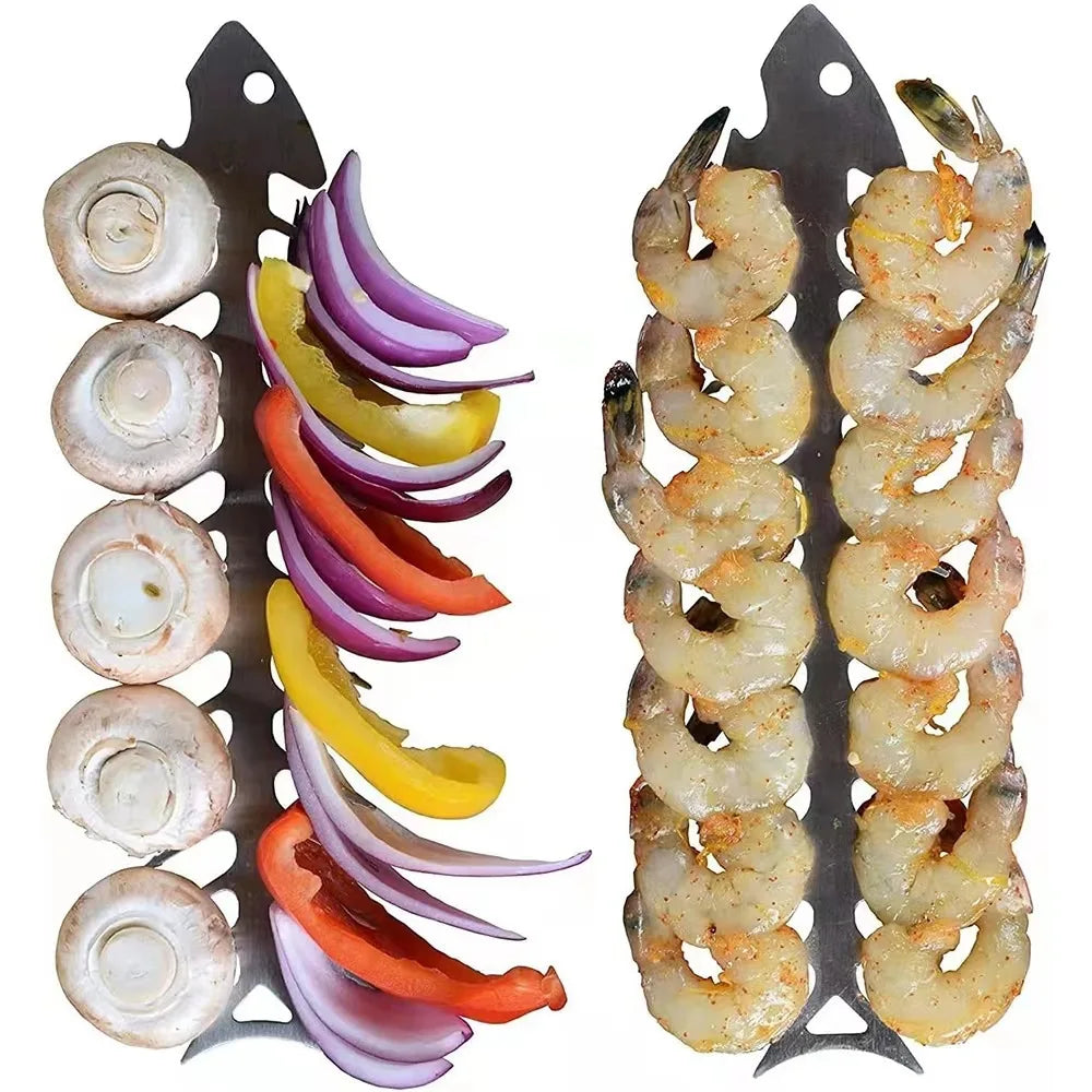 Carvallo Fiskben-formad BBQ-spett | Rostfritt stål | Rostfri & värmebeständig | 30 × 6 cm