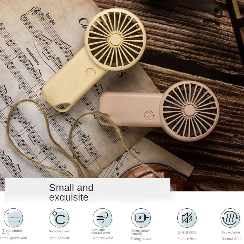 Carvallo Mini Handfläkt med USB-laddning | 3 hastighetslägen & LED-display | Bärbar batterifläkt för kontor, resor & sport