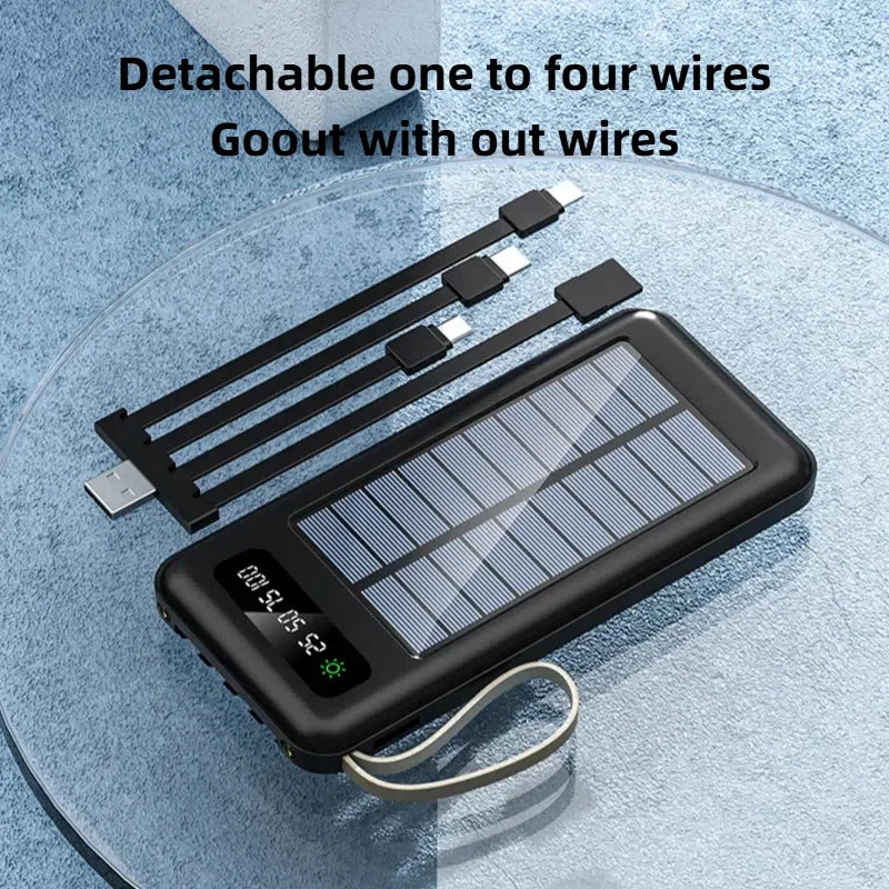 Carvallo SolarCore 50K Solkraftbank 50.000 mAh | Med campingljus, 4 laddkabel och Dual USB | Snabbladdningsfunktion & utomhuskompatibel