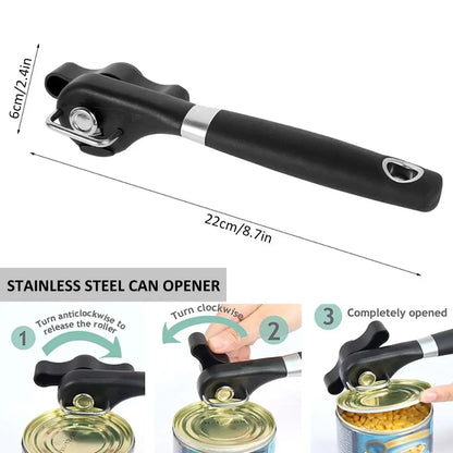Carvallo Multifunktionell Burköppnare Rostfritt stål | Sidklippare med slät kant | Säker &amp; ergonomisk | 22 × 6 cm