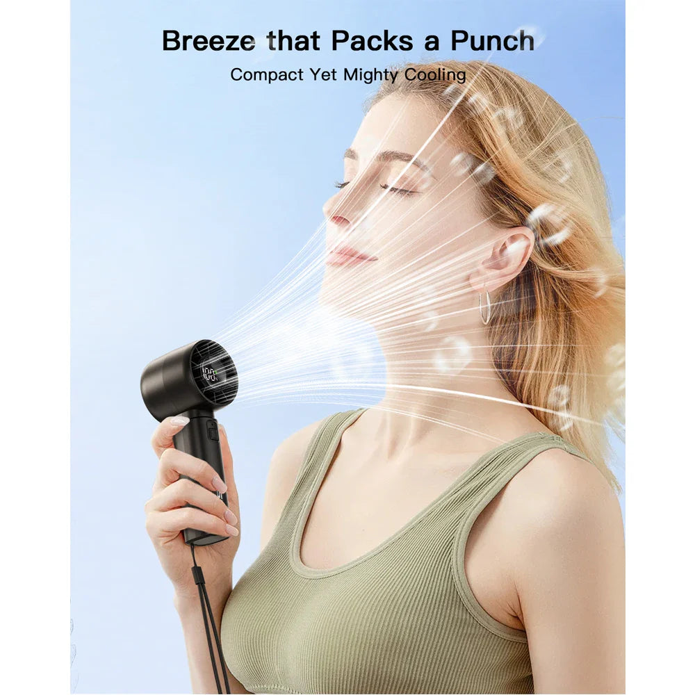 Carvallo Mini Handventilator mit LED-Anzeige | 5-Stufen Turbo-Luftkylare | 4000mAh batteri | resefläkt för strand & semester