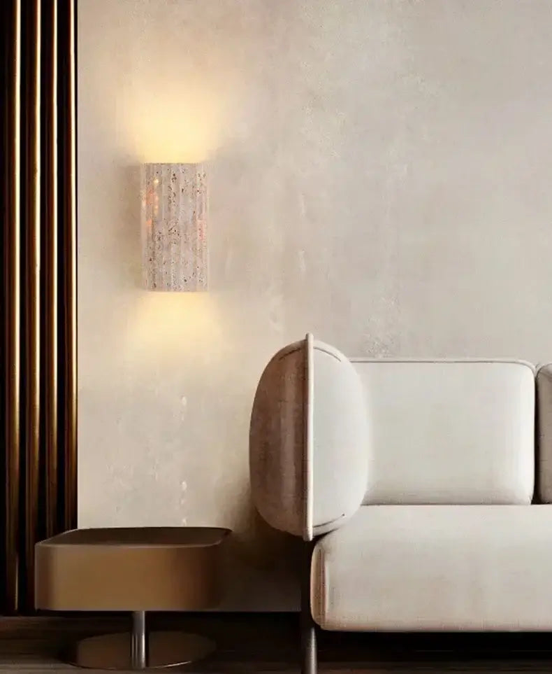 Royallure Natursten Vägglampa – LED Varm Glöd, Unik Stentextur, Lätt Montering