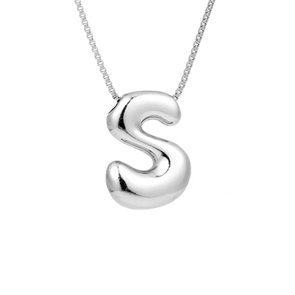 Royelux A-Z Ballong Bubbel Bokstav Hänge Halsband – Silver Chunky Initial Smycken