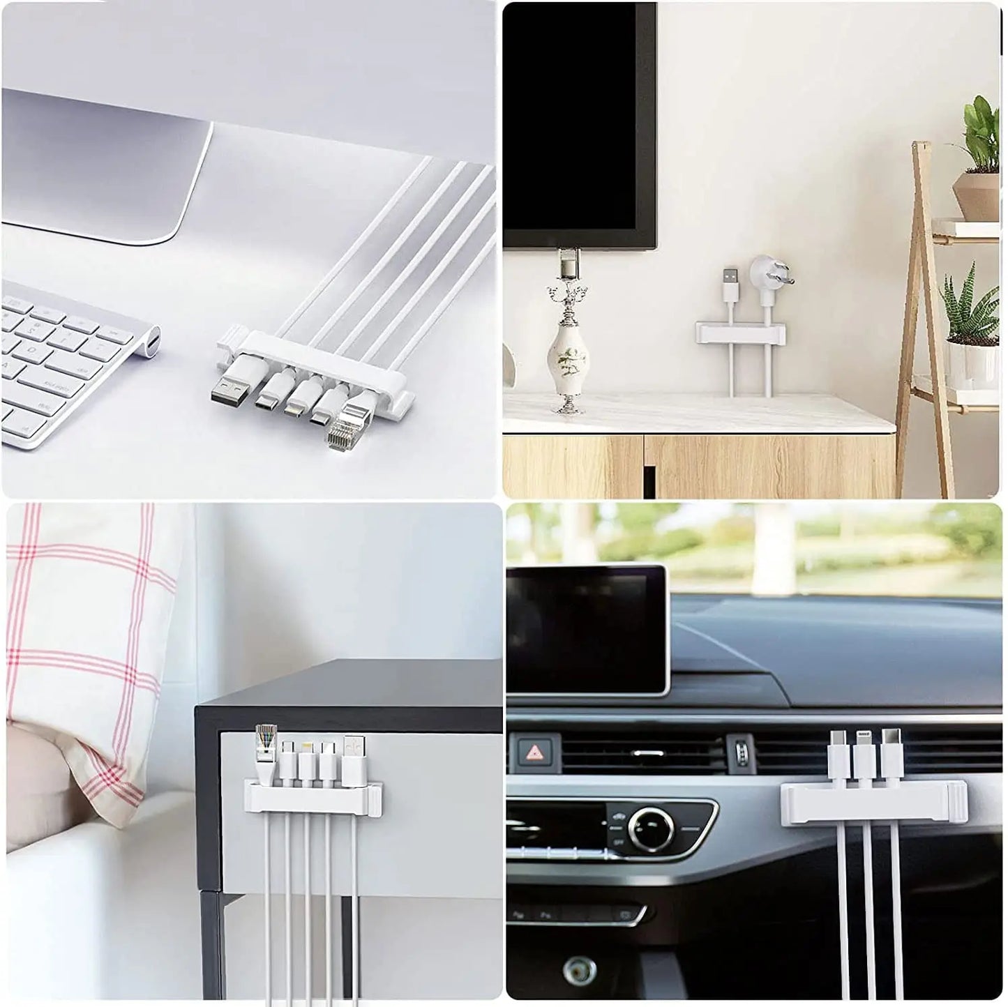 Carvallo ClipTidy FlexFix | Självhäftande & platsbesparande | För 1–10 kablar | I svart, vitt eller transparent