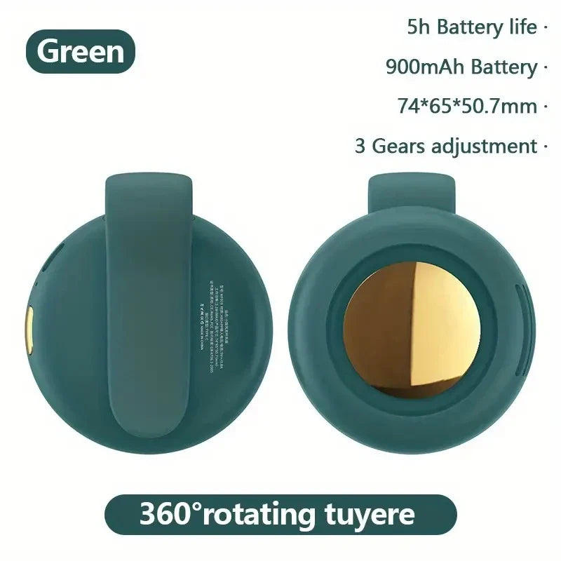 Carvallo Mini-Ventilator utan rotorblad | Tyst &amp; bärbar | Med klämma, 360° vridbar | USB-C uppladdningsbar | För barn, resor &amp; vardag