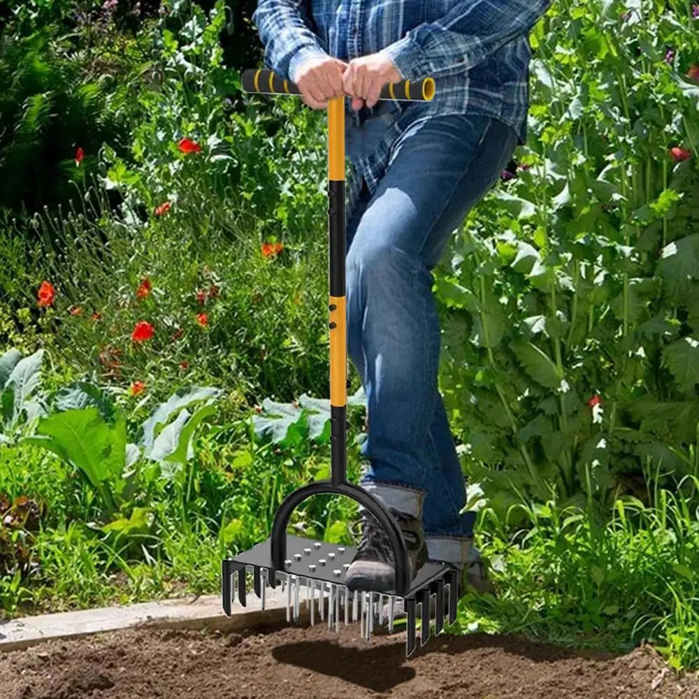 Carvallo AirCore Pro 2-i-1 Handgräsmatta-luftare av stål | Med 16 spikar & 8 jordkärnor | För trädgård, gräsmatta & markvård