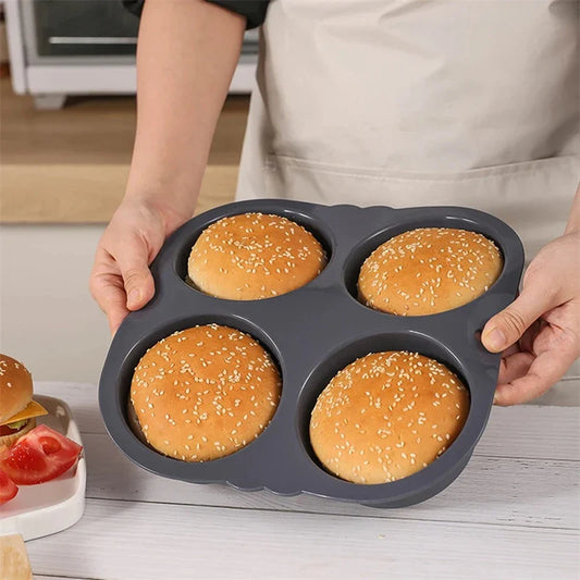 Carvallo Silikon Hamburger-Bakform | Non-stick & BPA-fri | 4/6 formar för hamburgarbullar & bullar | Värmetålig & Flexibel