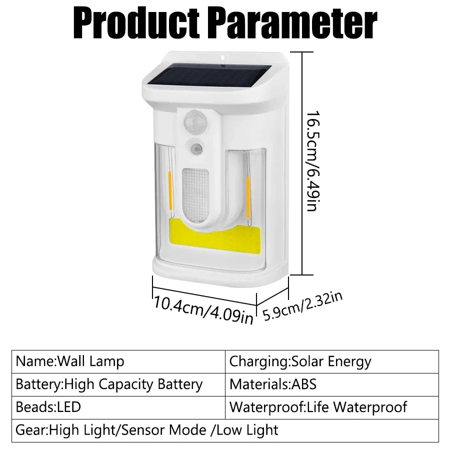 Carvallo Solar Vägglampa med Rörelsesensor | 3 Ljuslägen | IP65 Vattentålig | Varmt Flammigt Ljus för Trädgård & Gårdsplan