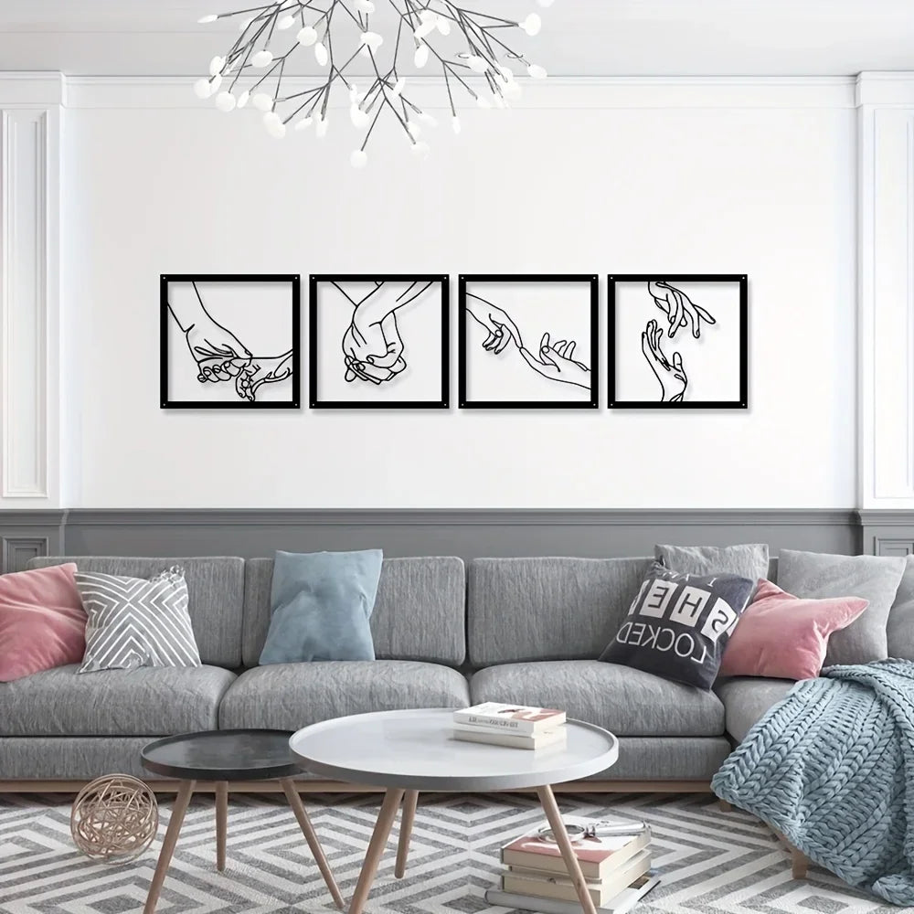 Connected Hands Metallväggdekoration – Minimalistisk och Enande