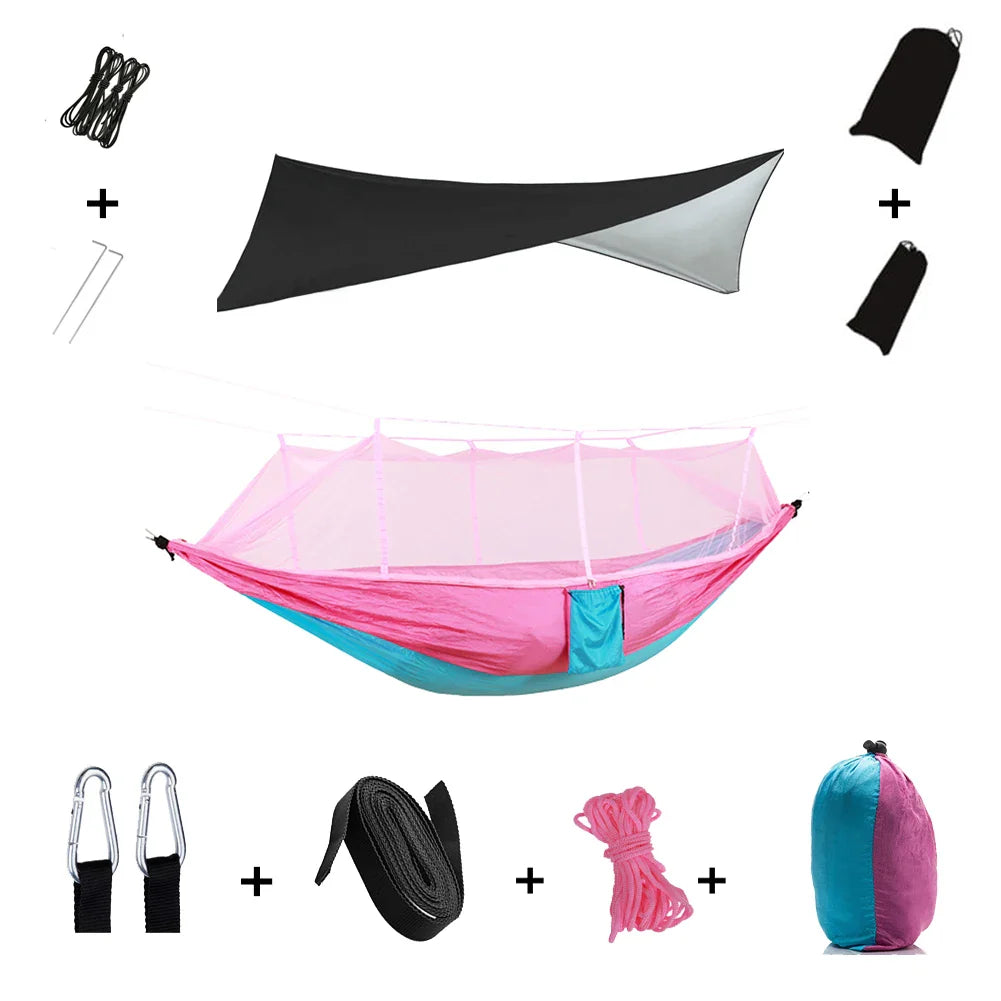 Carvallo Camping-hängematta | Integrerat myggnät & regnskydd | Ultraklight & rivtålig | 3-i-1 utomhuslösning