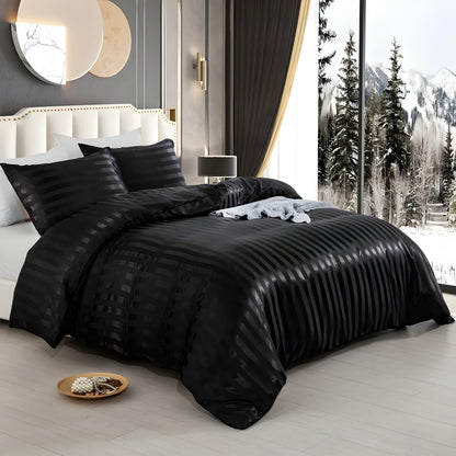 LuxSleep sängkläder set - 3-delat lyxigt randigt sängkläder set [sängkläder med dragkedja, örngott]