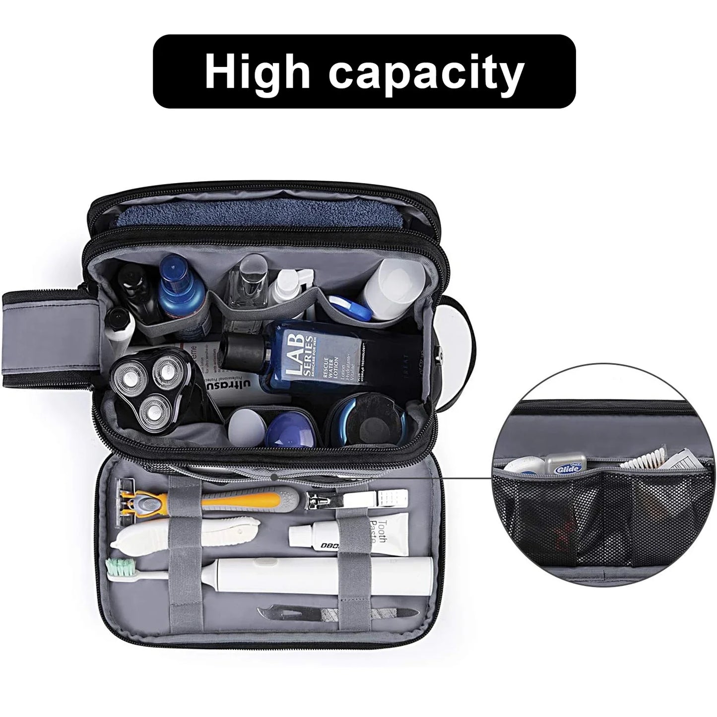 Carvallo Toalettväska Herr | Vattenavvisande & Stor | Rivtålig Reseorganisator med Fuktig Fack | Dopp Kit för Rakning & Vård