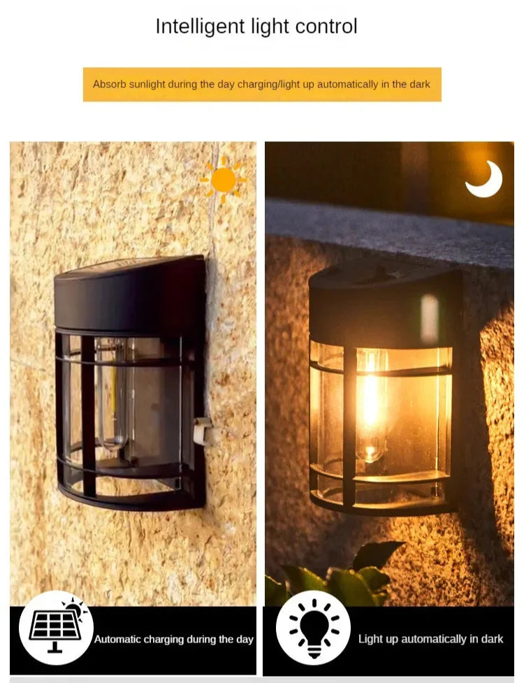 Utomhusvägglampa med glas och galler – LED trädgår belysning, väderbeständig för terrass & balkong