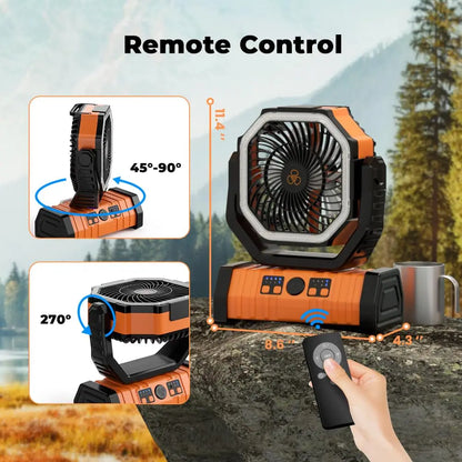20000mAh uppladdningsbar campingfläkt med LED-lampa och USB-strömbank