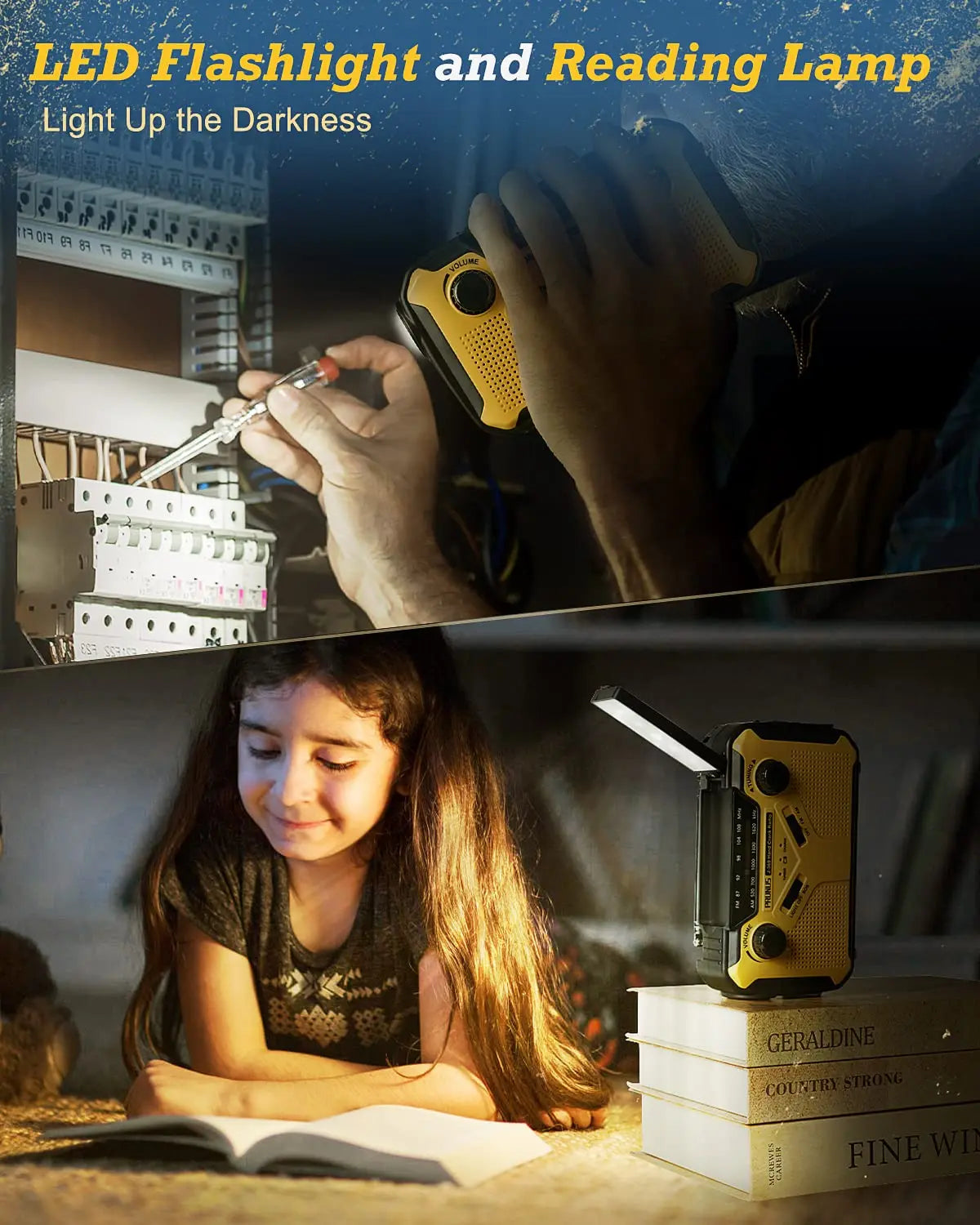 Carvallo Nödradio med 4-faldig strömförsörjning | 3000 mAh Powerbank | LED-ficklampa, läsarmatur & SOS-alarm