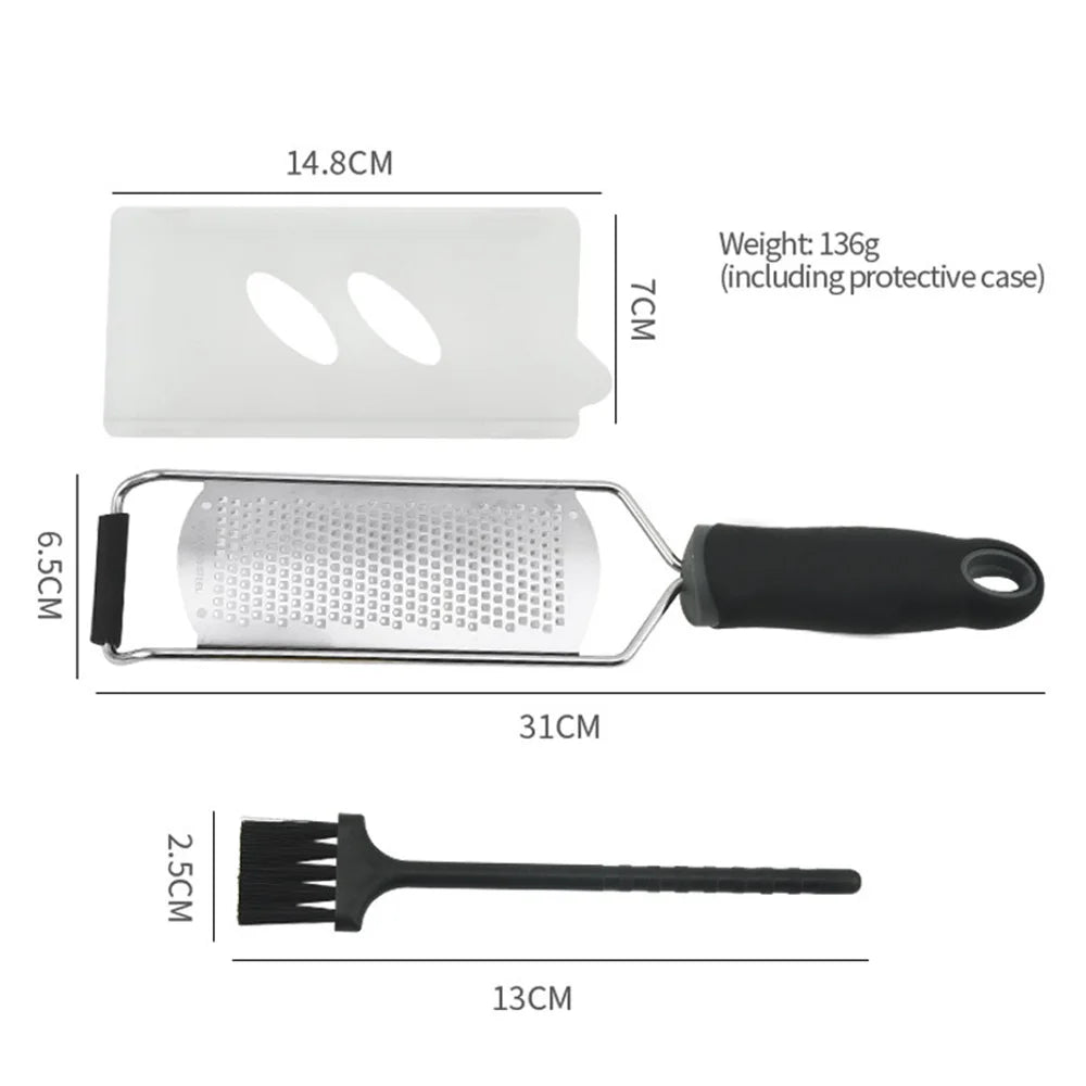 Carvallo ZestPro Multifunktionell Rostfri Rive med Handtag | Ost-, Citron-, Choklad- & Grönsaksrivare | Platt Köksrensare med Finger-skydd