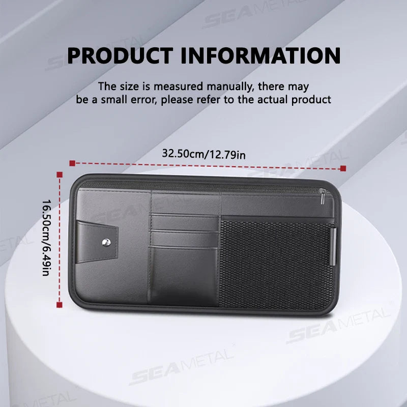 Carvallo VisorPro Auto solskyddsorganisator | PU-läder | Med kortfack & glasögonklipp | För dokument, nycklar & mobil