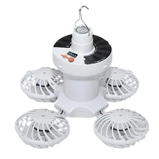 Carvallo Solar Campinglampa med fläkt | Fällbar & Bärbar | 3 Vindsteg & LED-belysning | För tält, terrass & utomhus