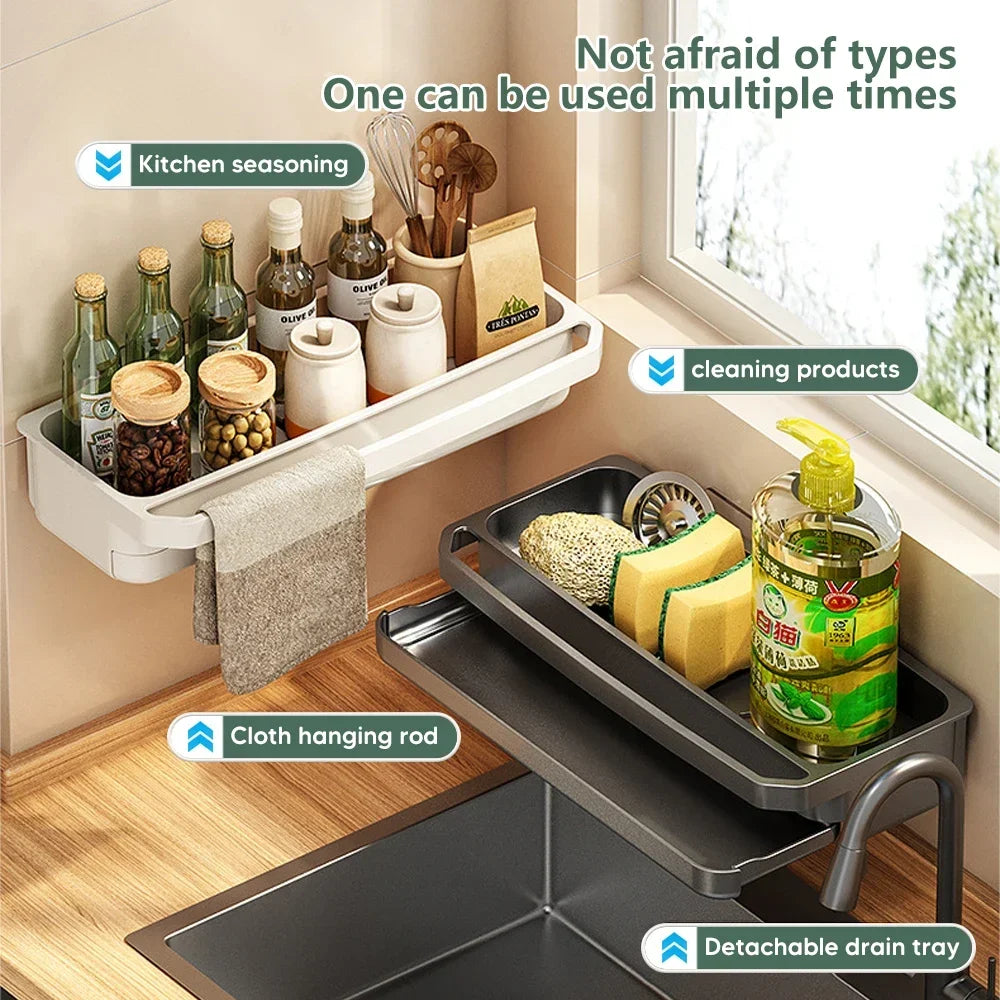 Carvallo Diskbänk Organizer | Avtorknings- & Förvaringshylla | Rutschförbättrad & självavvattnande | För svampar, trasor & tvål | 32 × 11 cm