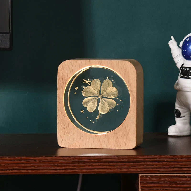 LumiWood - 3D Trä Nattlampa med Gravyr och Varm LED-belysning