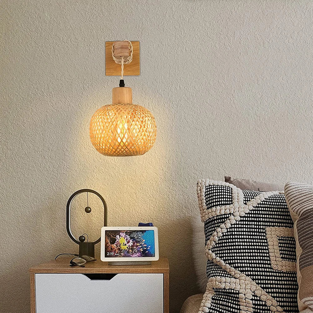 Royallure Bamboo Rattan Vägglampa Handvävd Korgbelysning för Rumsinredning