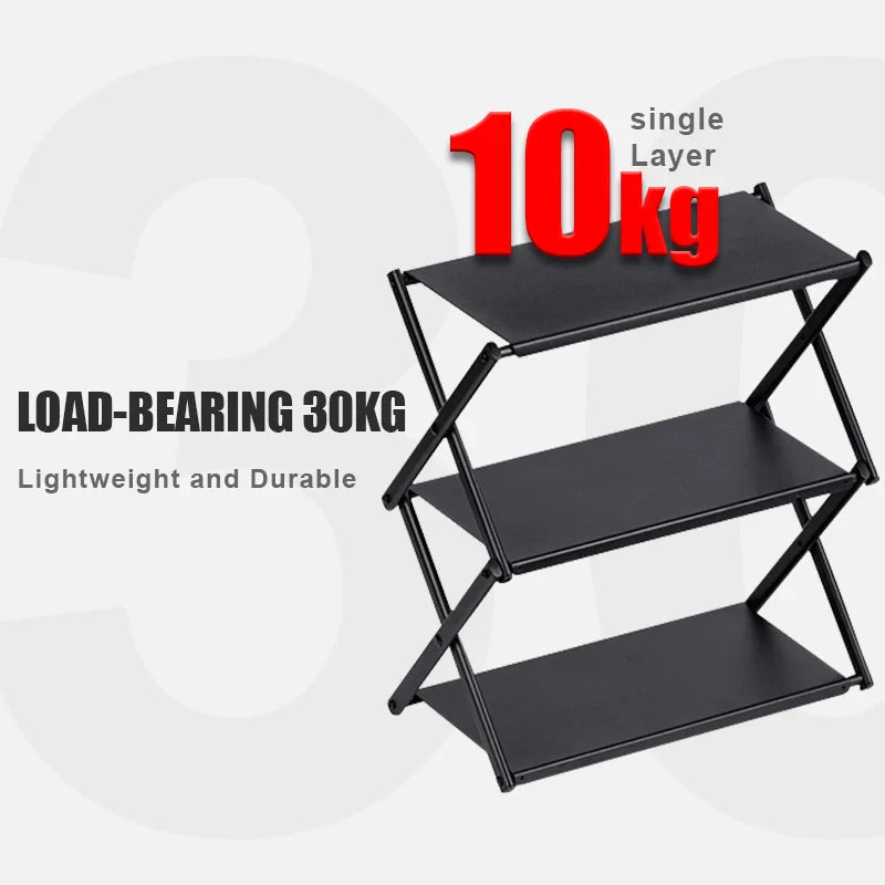 Carvallo Fällbart Campingställ | 3 Nivåer | Bärbart & Stabilt | Utomhus Förvaringshylla för Picknick, BBQ & Camping