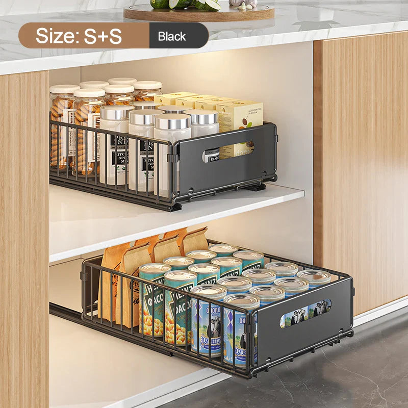 Carvallo Utdragbar köks hylla med låda | Metall-organisatör för kryddor & rengöringsmedel | Inga borrningar behövs