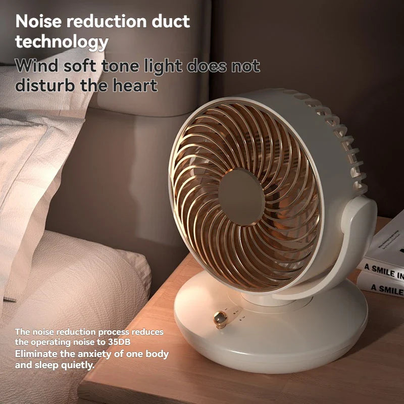 Carvallo Bordfläkt med 360° rotation | USB-fläkt med 3 hastigheter & batteri | Tyst & kompakt | För kontor, sovrum & hem