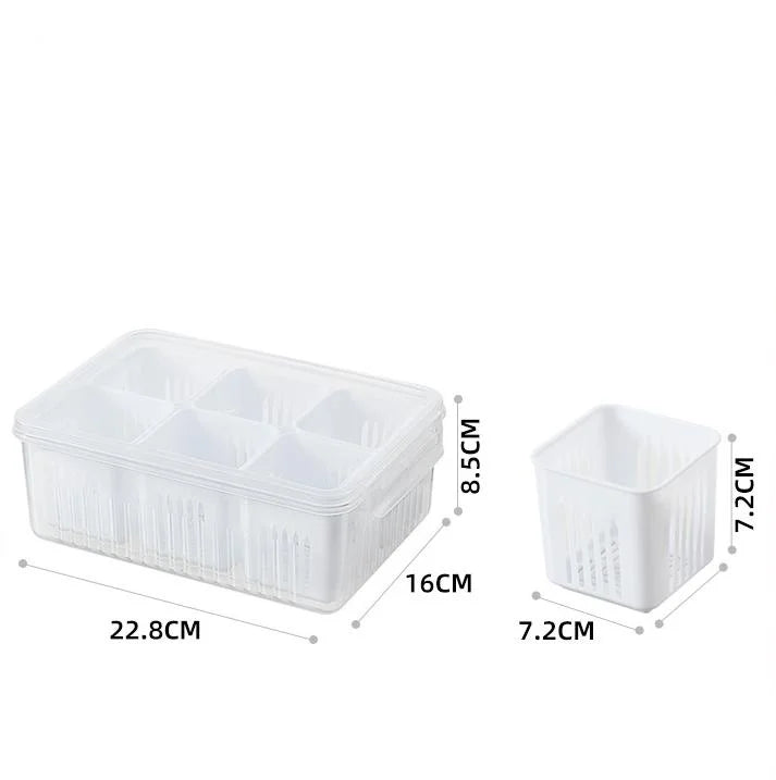 Carvallo FreshBox Förvaringslåda med avrinninginsats | 4-delat modulsystem | Transparent & Stapelbar | 22,8x16x8,5 cm
