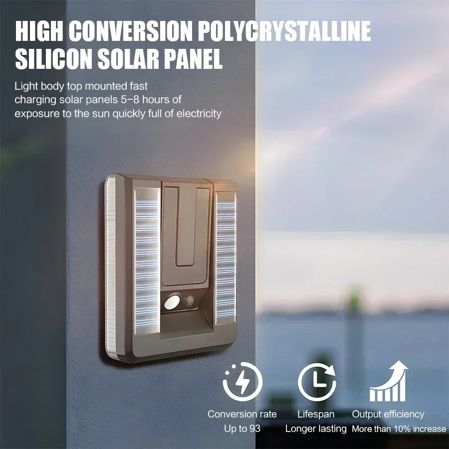 Carvallo FoldWall Solar-vägglampa | 3 belysningslägen | 120° svängbar | Med rörelsesensor & skymningsrelä