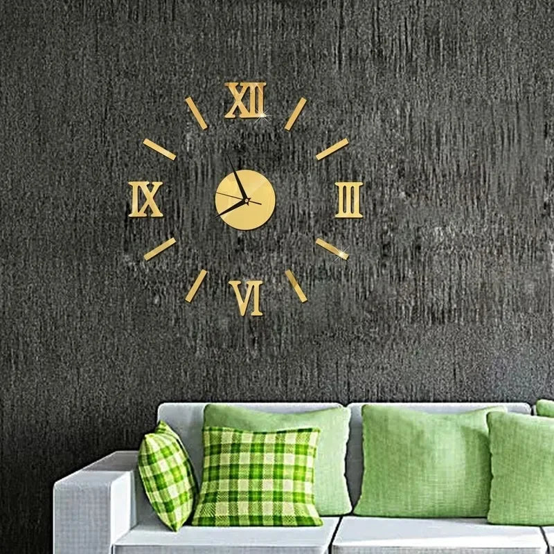 3D Spegel - Romerska Siffror DIY Väckarklocka för Modern Dekorering