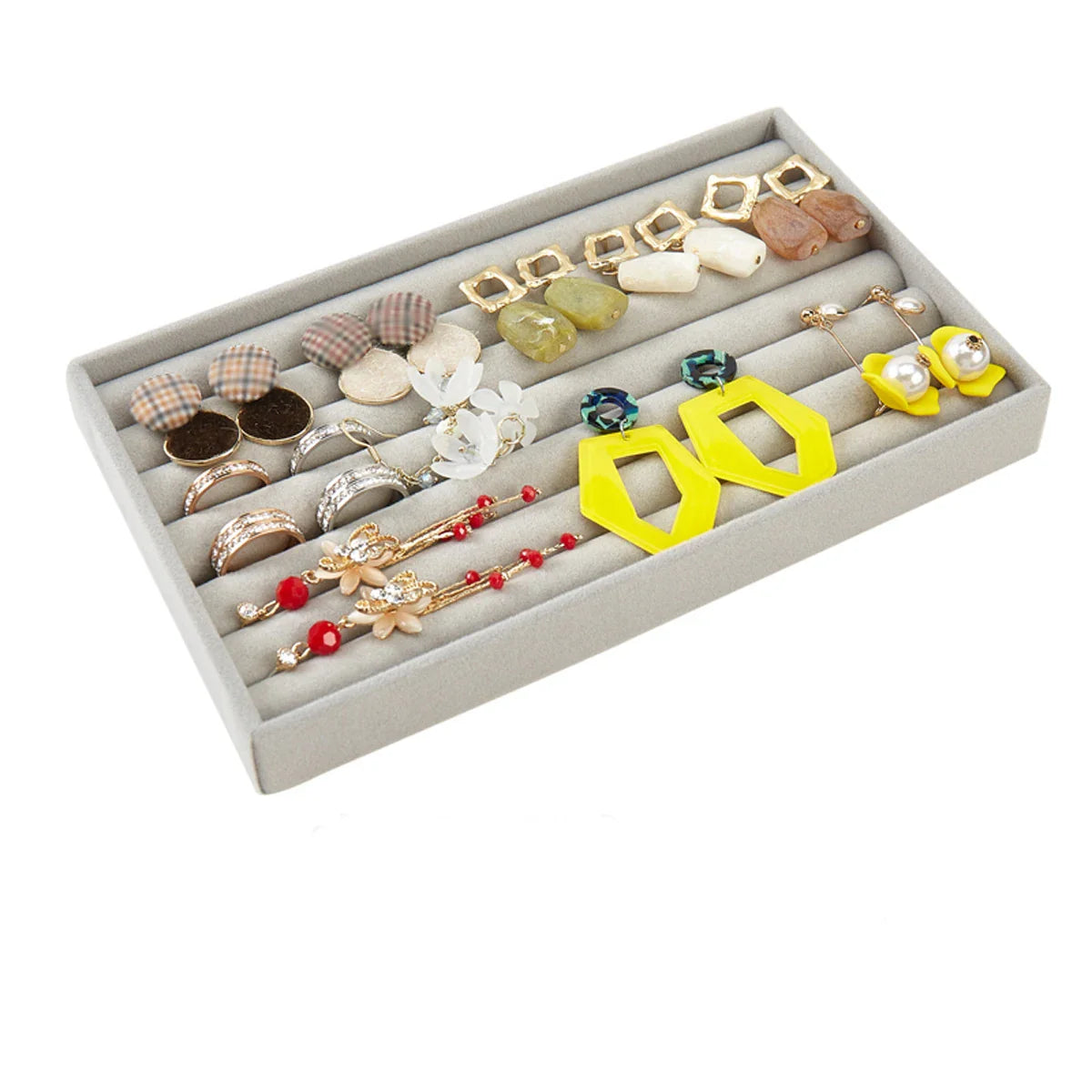 Carvallo smyckeslåda | Kompakt & Elegant | Samt-display med förvaring | För ringar & örhängen