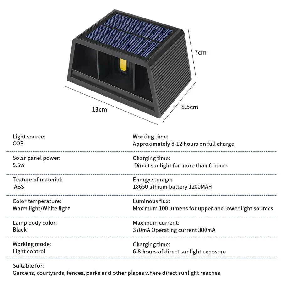 Carvallo Beam | LED Solarlampa | Upp & Ner Ljus | IP65 Vattentät | Justerbar Ljusvinkel | För Trädgård & Fasad
