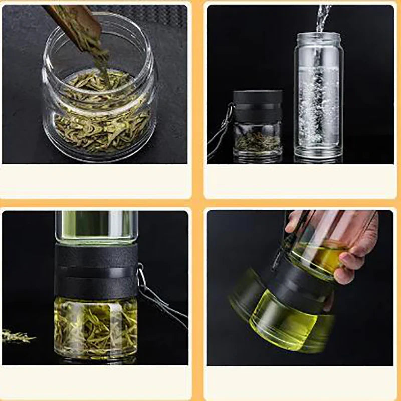 Royelux Glass Tea Infuser Bottle – 450ml Dubbelväggad Tumbler för Löst Te &amp; K herbalte