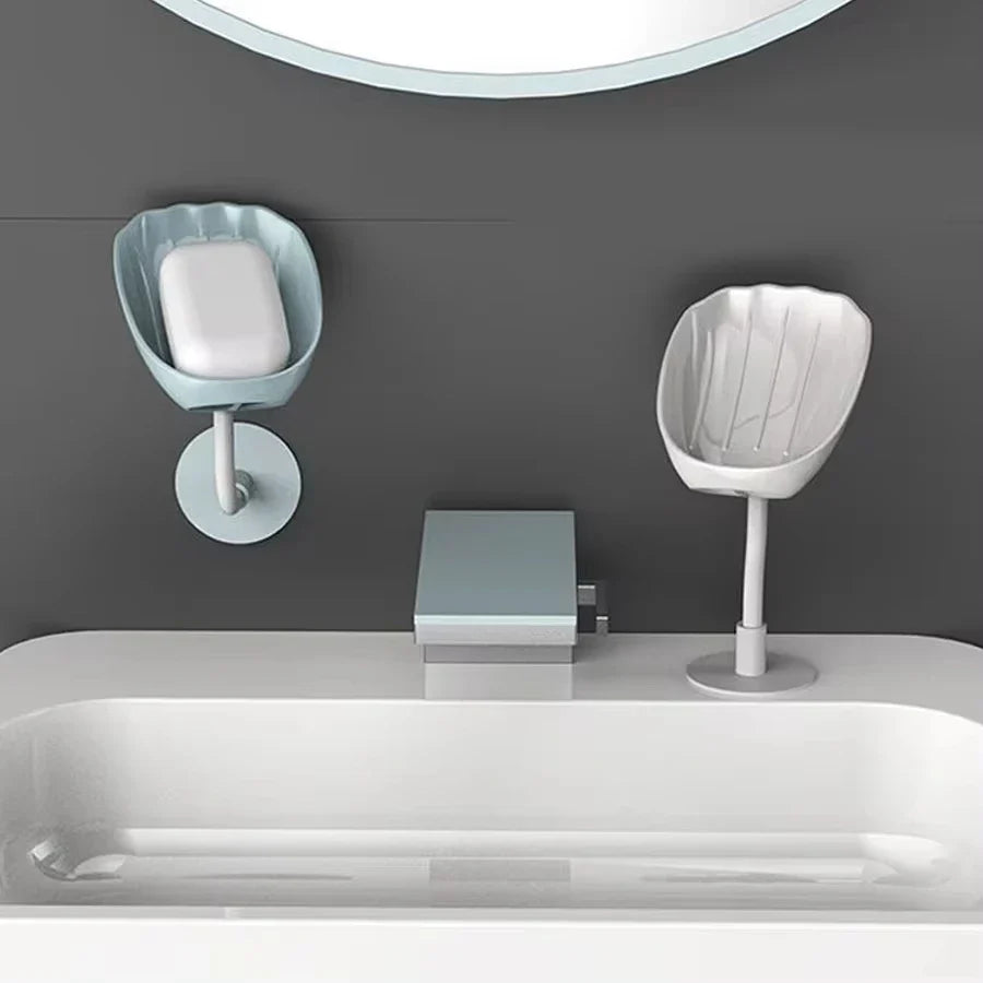 Carvallo tvålställ | Dubbelkammare med avlopp och lock | Väggmontering utan borrning | Dammskydd och platsbesparande